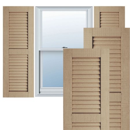 EKENA MILLWORK Rustic Two Equal Louver Rough Cedar Faux Wood Shutters (Per Pair), Primed Tan, 15"W x 64"H SHULV15X64RCPR